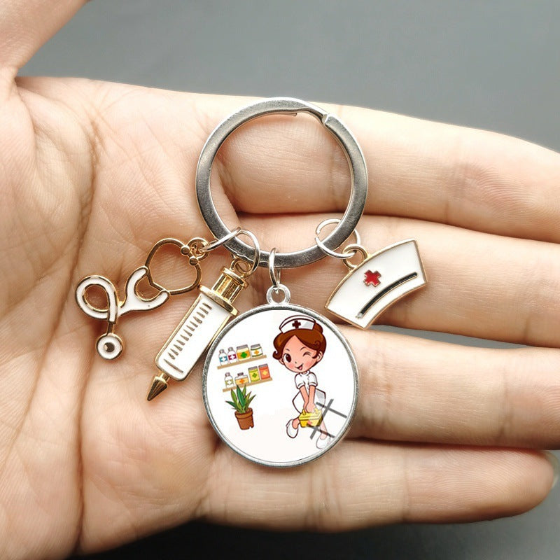 Injector Stethoscope Nurse Key Chain Doctor Nurse Key Ring Gift Cross Border