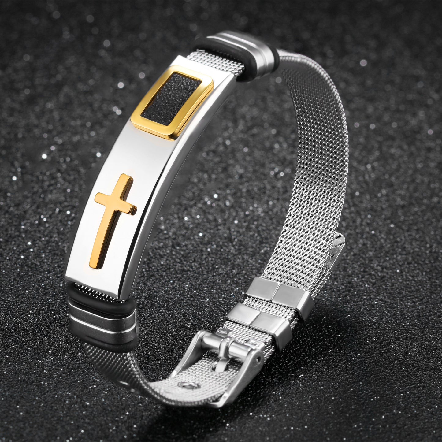 Steel mesh bracelet gold cross titanium steel men's personality bracelet