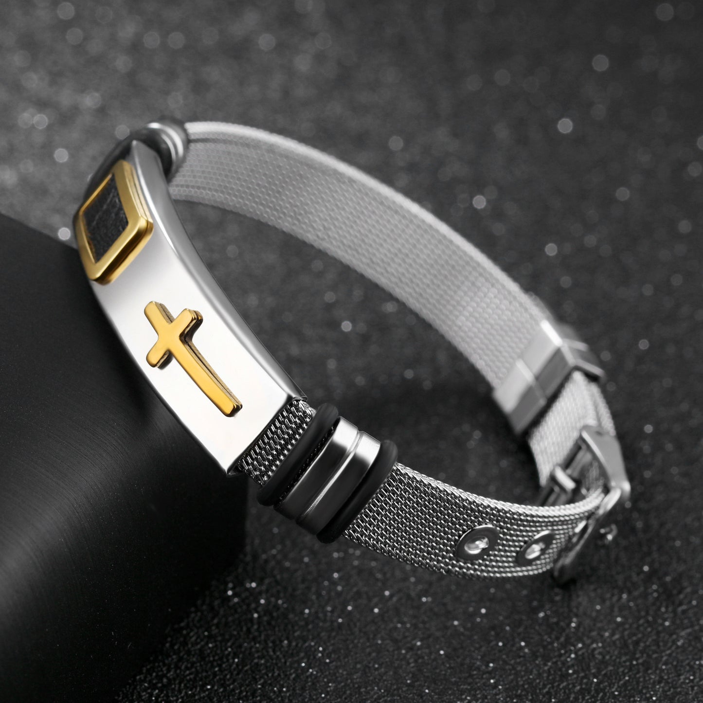 Steel mesh bracelet gold cross titanium steel men's personality bracelet