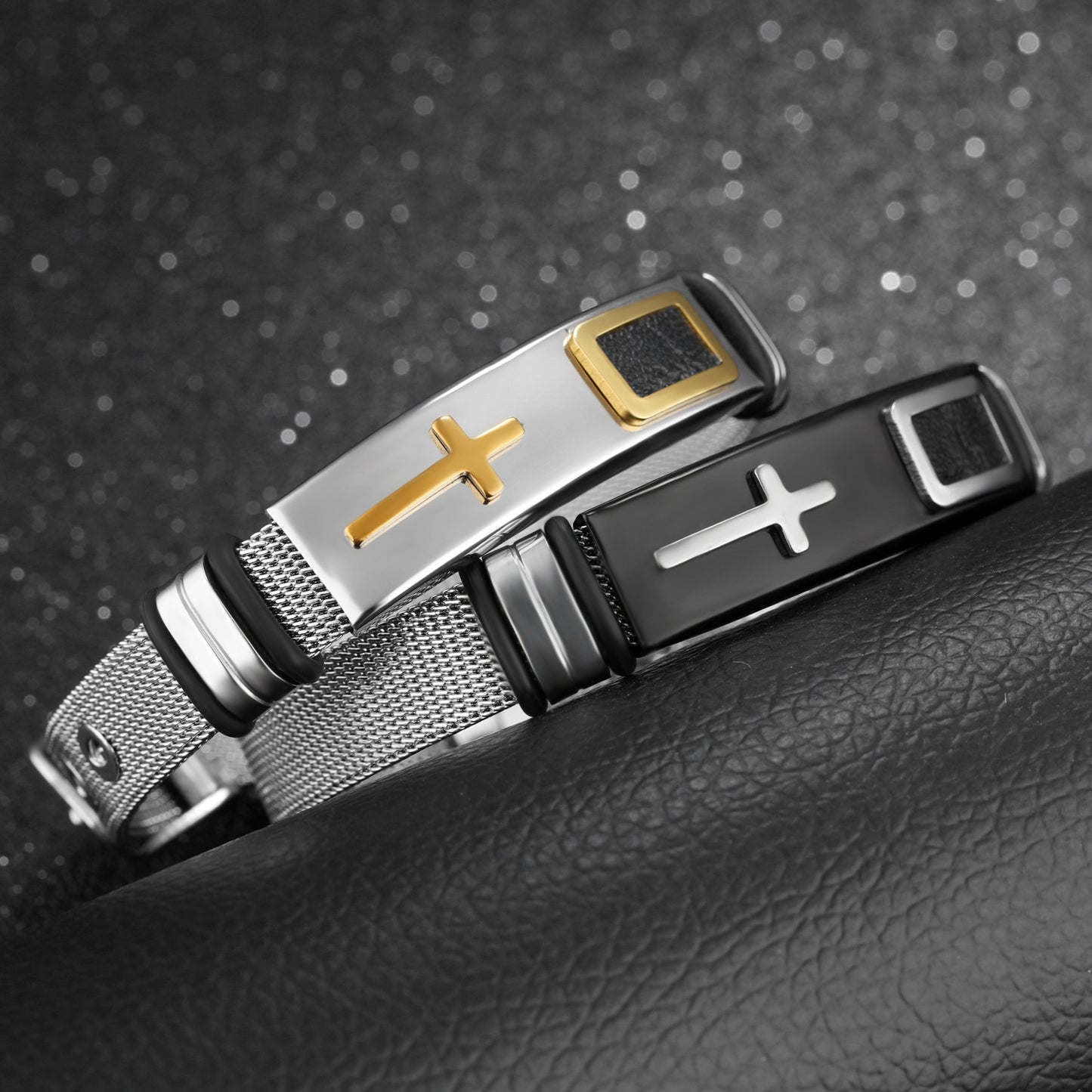 Steel mesh bracelet gold cross titanium steel men's personality bracelet