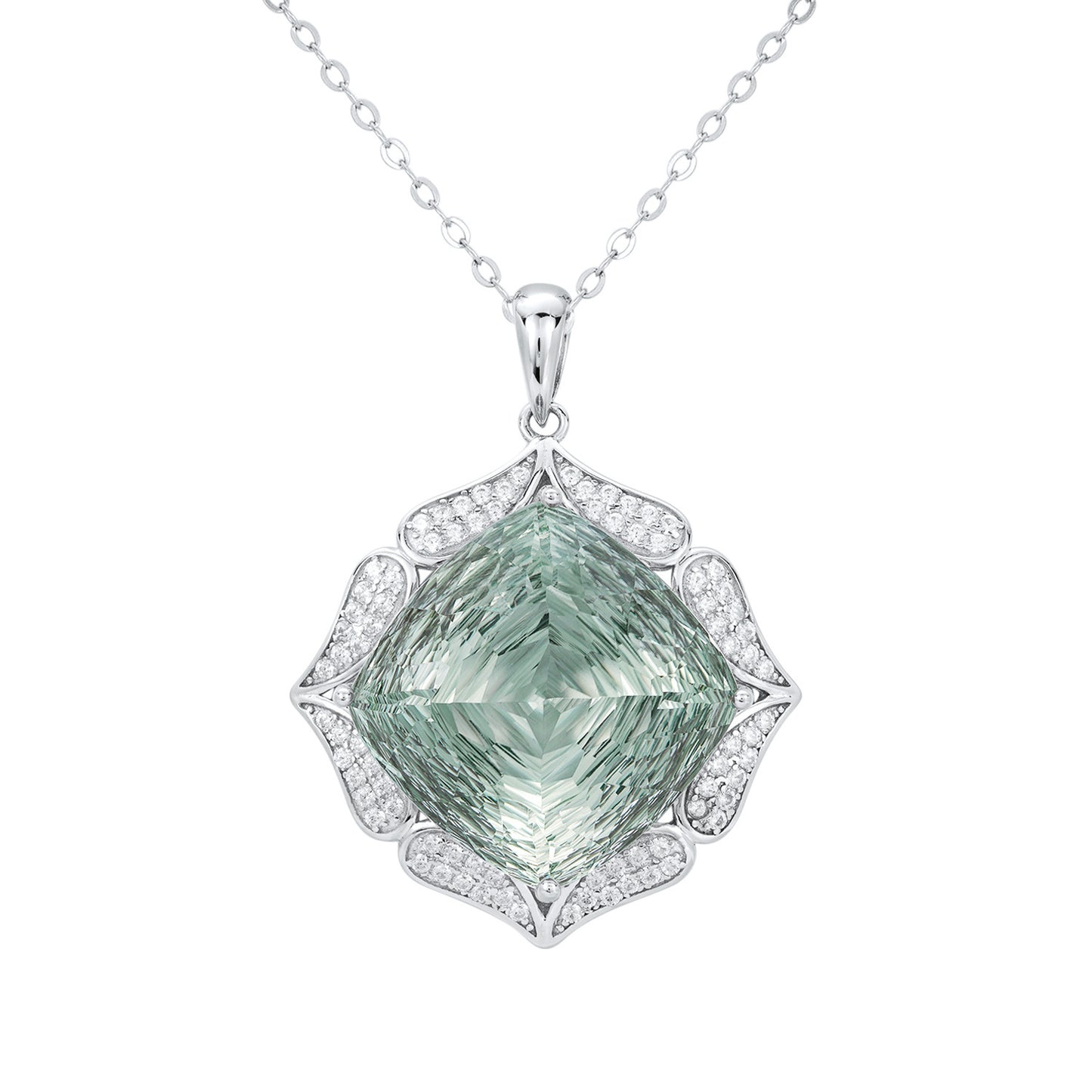 Luxury Sweater Chain Femininity S925 Silver Set Large Natural Green Crystal