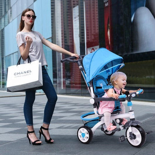 5-in-1 Detachable Baby Stroller Tricycle with Round Canopy- Blue- Pink