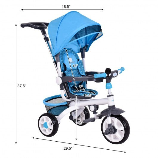 5-in-1 Detachable Baby Stroller Tricycle with Round Canopy- Blue- Pink