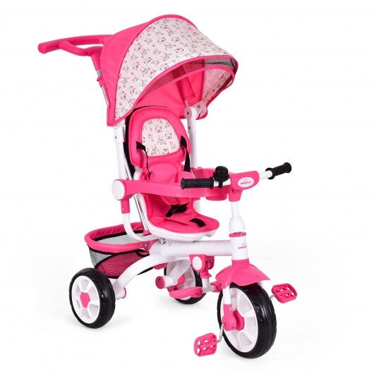 5-in-1 Detachable Baby Stroller Tricycle with Round Canopy- Blue- Pink