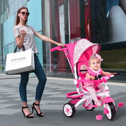 5-in-1 Detachable Baby Stroller Tricycle with Round Canopy- Blue- Pink
