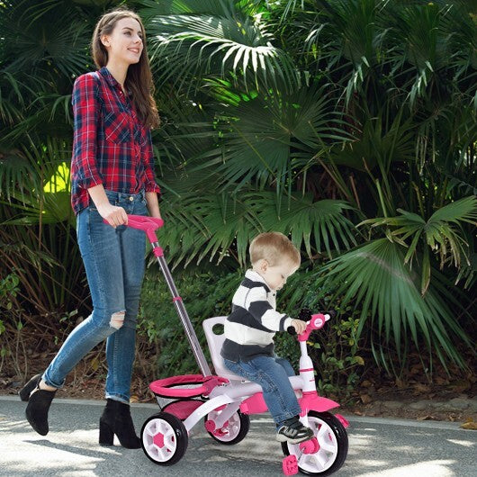 5-in-1 Detachable Baby Stroller Tricycle with Round Canopy- Blue- Pink