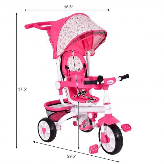 5-in-1 Detachable Baby Stroller Tricycle with Round Canopy- Blue- Pink
