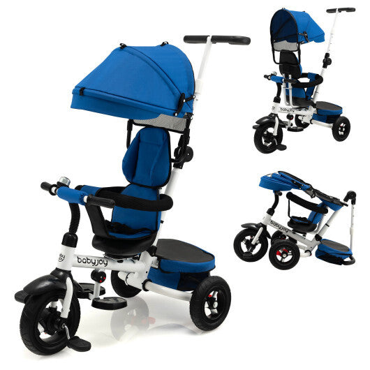 Folding Tricycle Baby Stroller with Reversible Seat and Adjustable Canopy- Blue