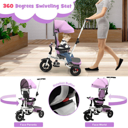 Folding Tricycle Baby Stroller with Reversible Seat and Adjustable Canopy- Blue