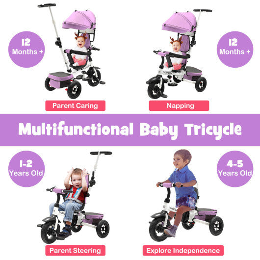 Folding Tricycle Baby Stroller with Reversible Seat and Adjustable Canopy- Blue