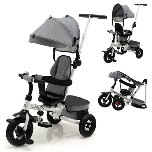 Folding Tricycle Baby Stroller with Reversible Seat and Adjustable Canopy- Blue
