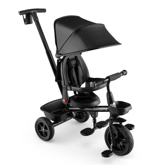 4-in-1 Reversible Toddler Tricycle with Height Adjustable Push Handle- Gray