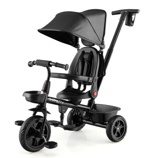 4-in-1 Reversible Toddler Tricycle with Height Adjustable Push Handle- Gray