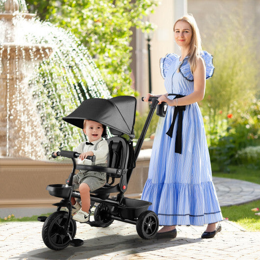 4-in-1 Reversible Toddler Tricycle with Height Adjustable Push Handle- Gray