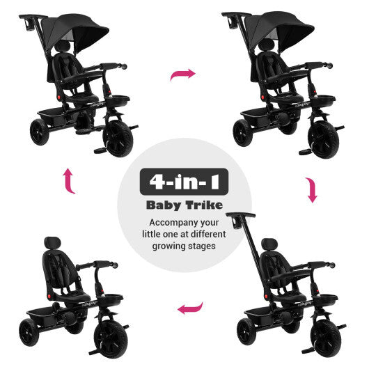 4-in-1 Reversible Toddler Tricycle with Height Adjustable Push Handle- Gray