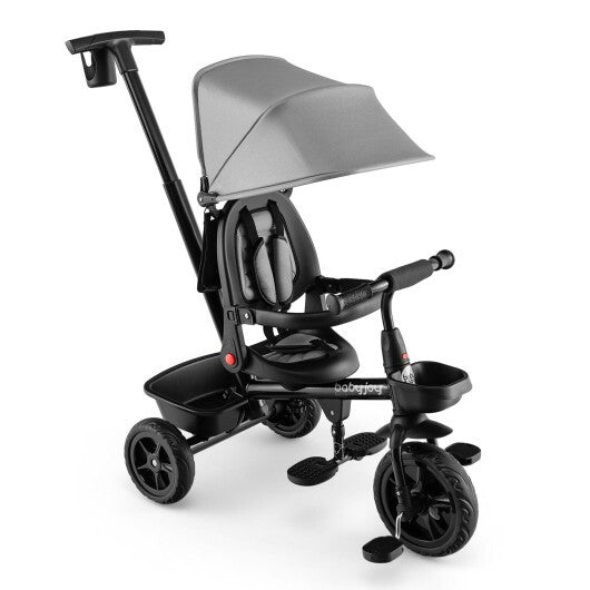 4-in-1 Reversible Toddler Tricycle with Height Adjustable Push Handle- Gray