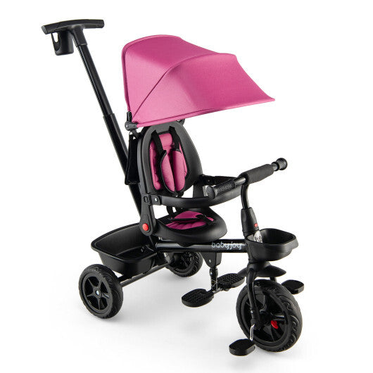 4-in-1 Reversible Toddler Tricycle with Height Adjustable Push Handle- Gray