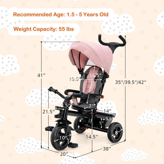4-in-1 Kids Tricycle Toddler Trike with Convertible Seat- Pink