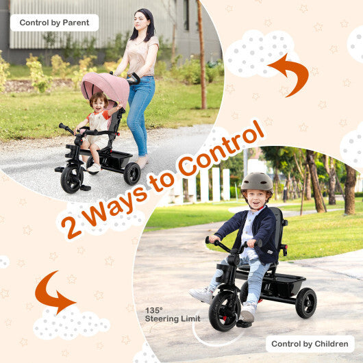 4-in-1 Kids Tricycle Toddler Trike with Convertible Seat- Pink