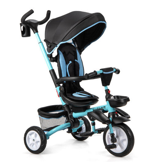 7-in-1 Detachable Kids Stroller with Canopy and Safety Harness- Blue