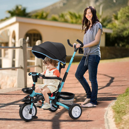 7-in-1 Detachable Kids Stroller with Canopy and Safety Harness- Blue