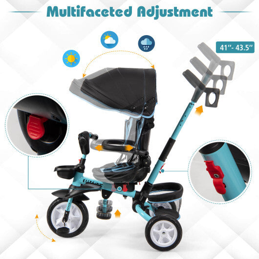 7-in-1 Detachable Kids Stroller with Canopy and Safety Harness- Blue