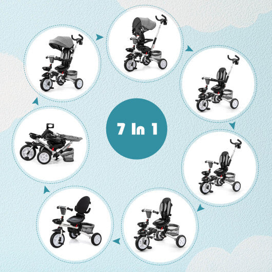 7-in-1 Detachable Baby Stroller with Canopy and Safety Harness-Blue