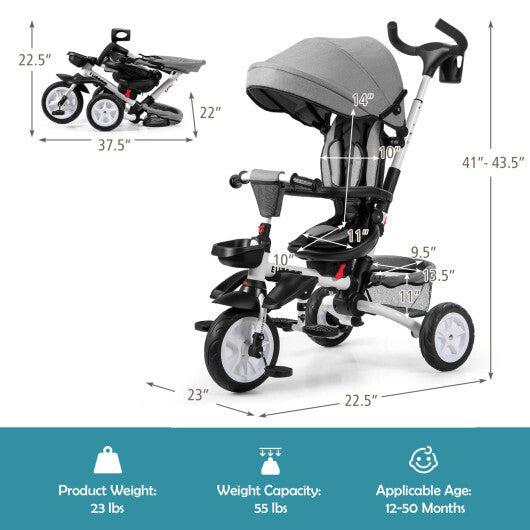 7-in-1 Detachable Baby Stroller with Canopy and Safety Harness-Blue