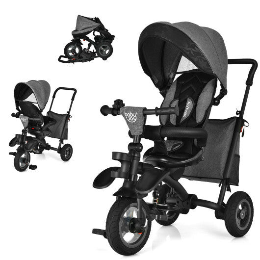 7-In-1 Kids Folding Tricycle Stroller with Rotatable Seat- Blue