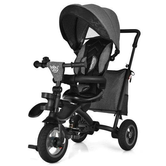 7-In-1 Kids Folding Tricycle Stroller with Rotatable Seat- Blue