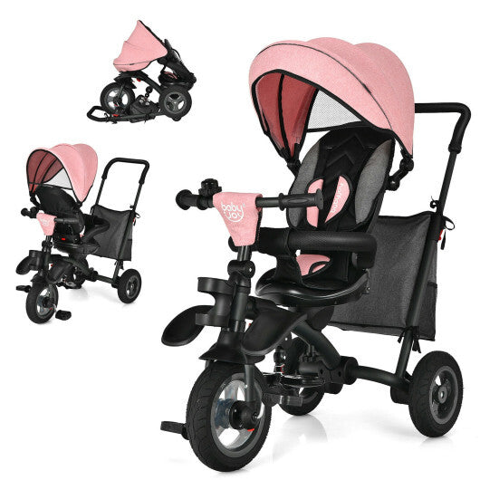 7-In-1 Kids Folding Tricycle Stroller with Rotatable Seat- Blue