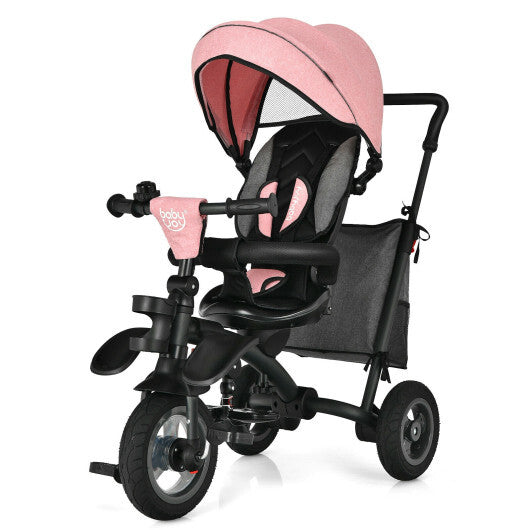 7-In-1 Kids Folding Tricycle Stroller with Rotatable Seat- Blue