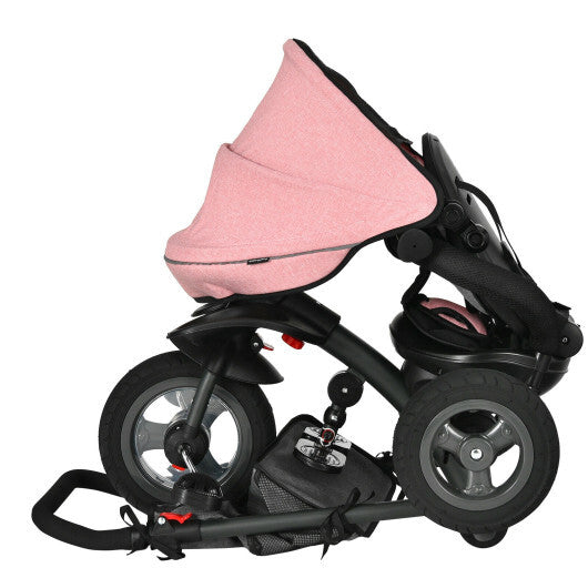 7-In-1 Kids Folding Tricycle Stroller with Rotatable Seat- Blue