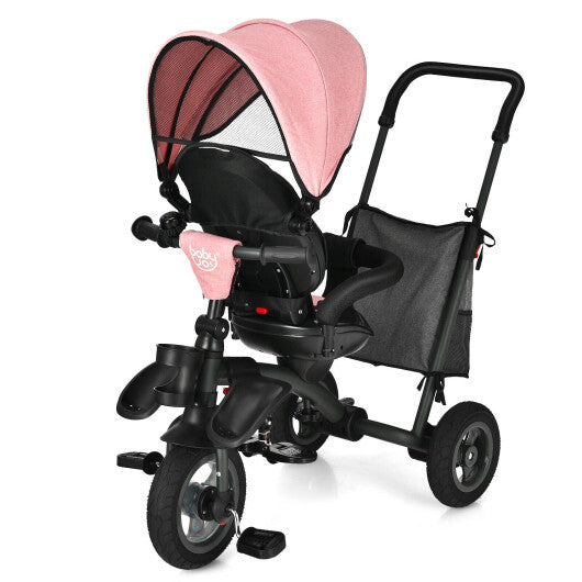 7-In-1 Kids Folding Tricycle Stroller with Rotatable Seat- Blue