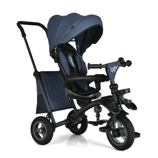 7-In-1 Kids Folding Tricycle Stroller with Rotatable Seat- Blue