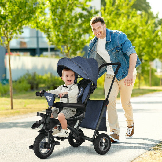 7-In-1 Kids Folding Tricycle Stroller with Rotatable Seat- Blue