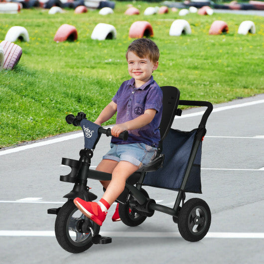 7-In-1 Kids Folding Tricycle Stroller with Rotatable Seat- Blue