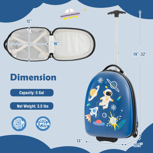 Kids Carry-On Luggage Hard Shell Suitcase with Wheels 16 Inch- Blue