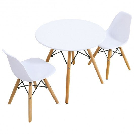 Kids Table and Chairs set (Modern Dining) with 2 Armless Chairs- White