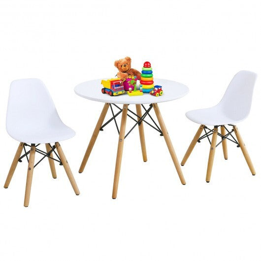 Kids Table and Chairs set (Modern Dining) with 2 Armless Chairs- White