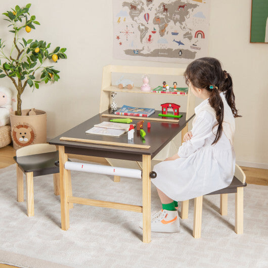 Kids Table and Chairs Set (Art) with Paper Roll and Storage Bins- Coffee