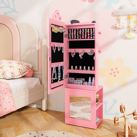 Kids Jewelry Cabinet Armoire with Full Length Mirror (3-in-1 Freestanding )