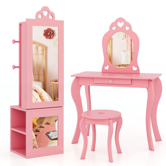 Kids Jewelry Cabinet Armoire with Full Length Mirror (3-in-1 Freestanding )