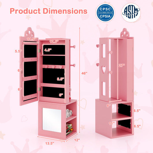 Kids Jewelry Cabinet Armoire with Full Length Mirror (3-in-1 Freestanding )