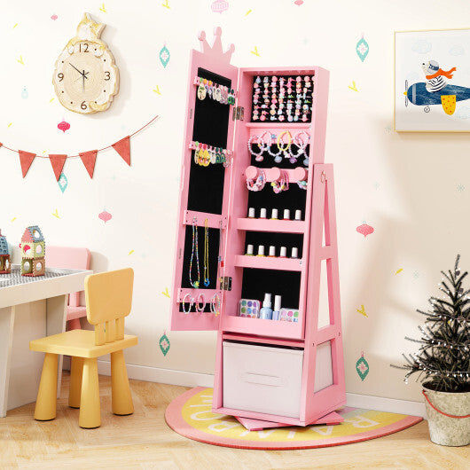 Kids Jewelry Cabinet Swivel Base (Large Storage Capacity)- Pink