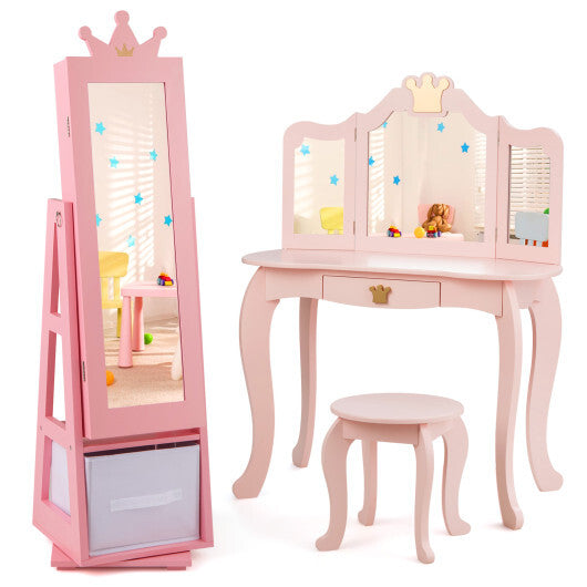 Kids Jewelry Cabinet Swivel Base (Large Storage Capacity)- Pink