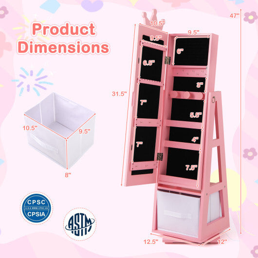 Kids Jewelry Cabinet Swivel Base (Large Storage Capacity)- Pink