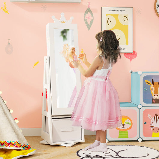 Kids Jewelry Cabinet Swivel Base (Large Storage Capacity)- White
