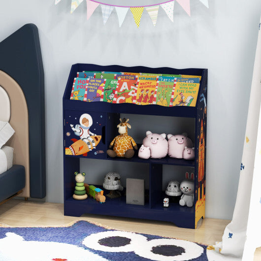 Kids Toy Storage Organizer with Book Shelf and Storage Cabinet- Navy