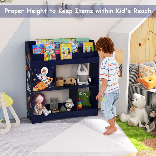 Kids Toy Storage Organizer with Book Shelf and Storage Cabinet- Navy